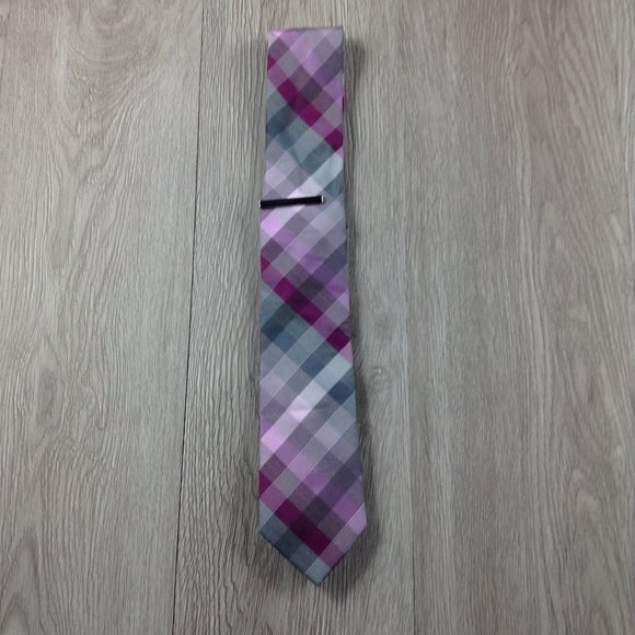 JF J. Ferrar Silver Pink w Clip Narrow Tie - Picture 1 of 3